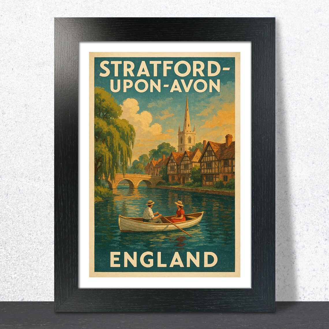 Stratford-upon-Avon England Vintage River Avon Rowboat Travel Poster