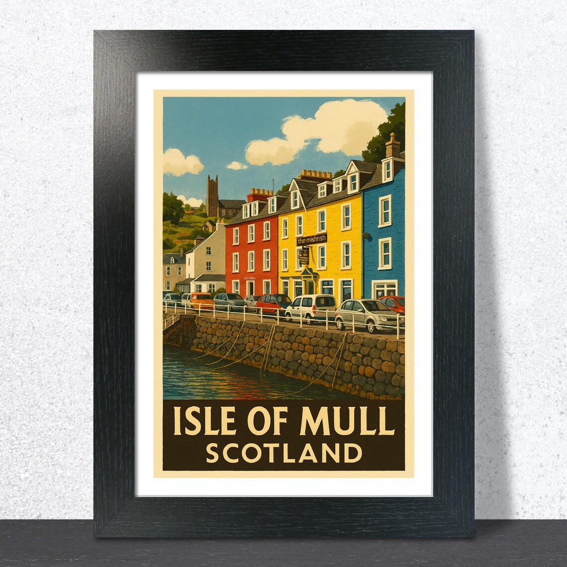 Isle of Mull Scotland Travel Poster Tobermory Harbor Daytime View