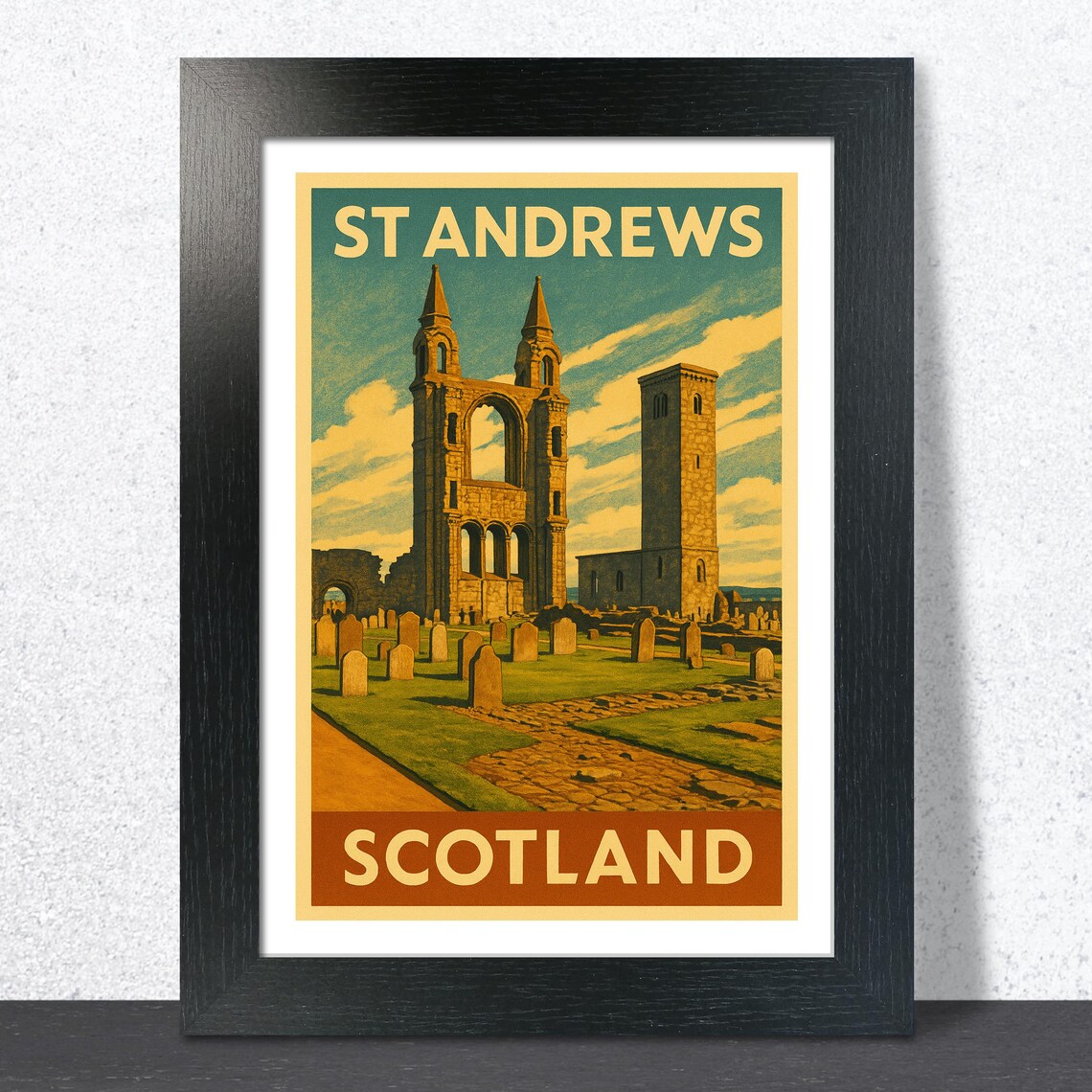 St Andrews Scotland Cathedral Ruins Sepia Vintage Travel Poster