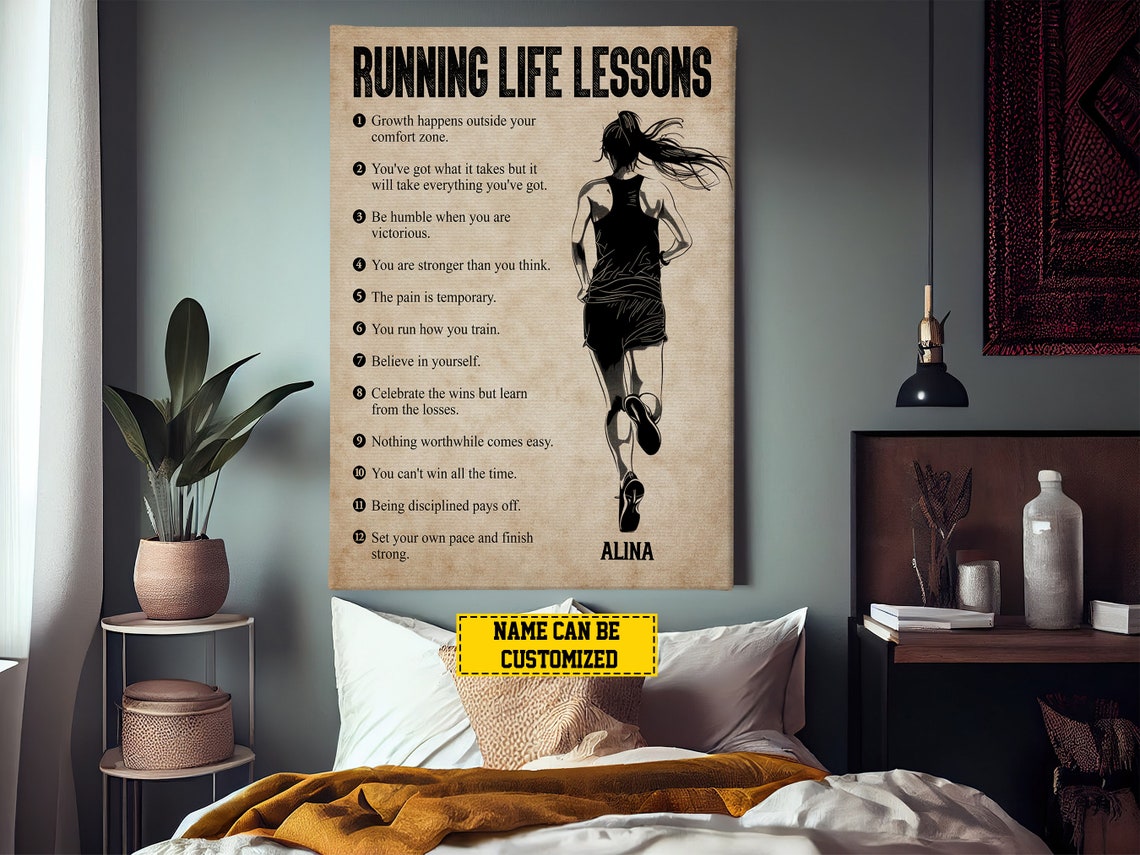 Running Life Lessons Personalized Vintage Female Runner Poster - Image 2