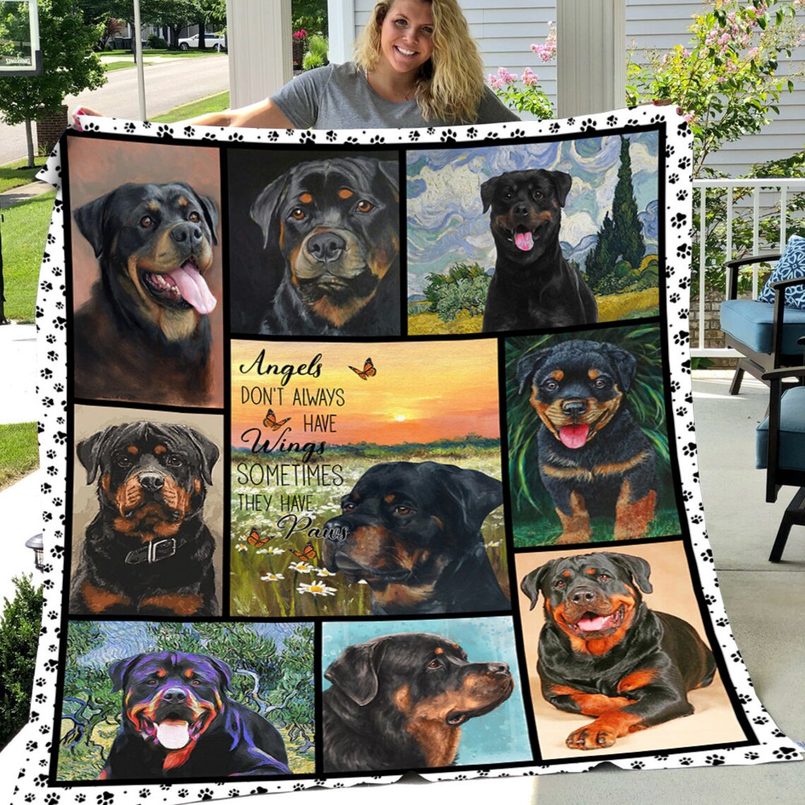 Rottweiler Angels Dont Always Have Wings Paw Print Photo Blanket Gift