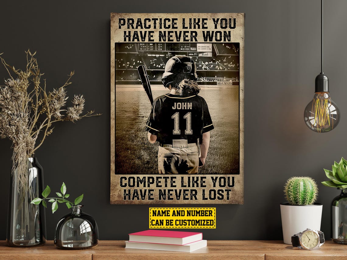 Personalized Softball Practice Compete Motivational Poster Gift - Image 3