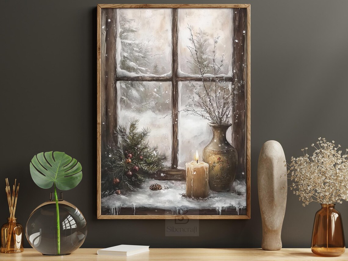 Vintage Snowy Window Painting Winter Poster - Image 5