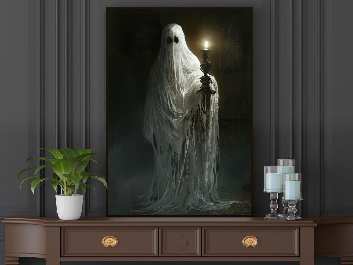 Ghost Holding Candle In Darkness Spooky Haunted Halloween Art Print - Image 5