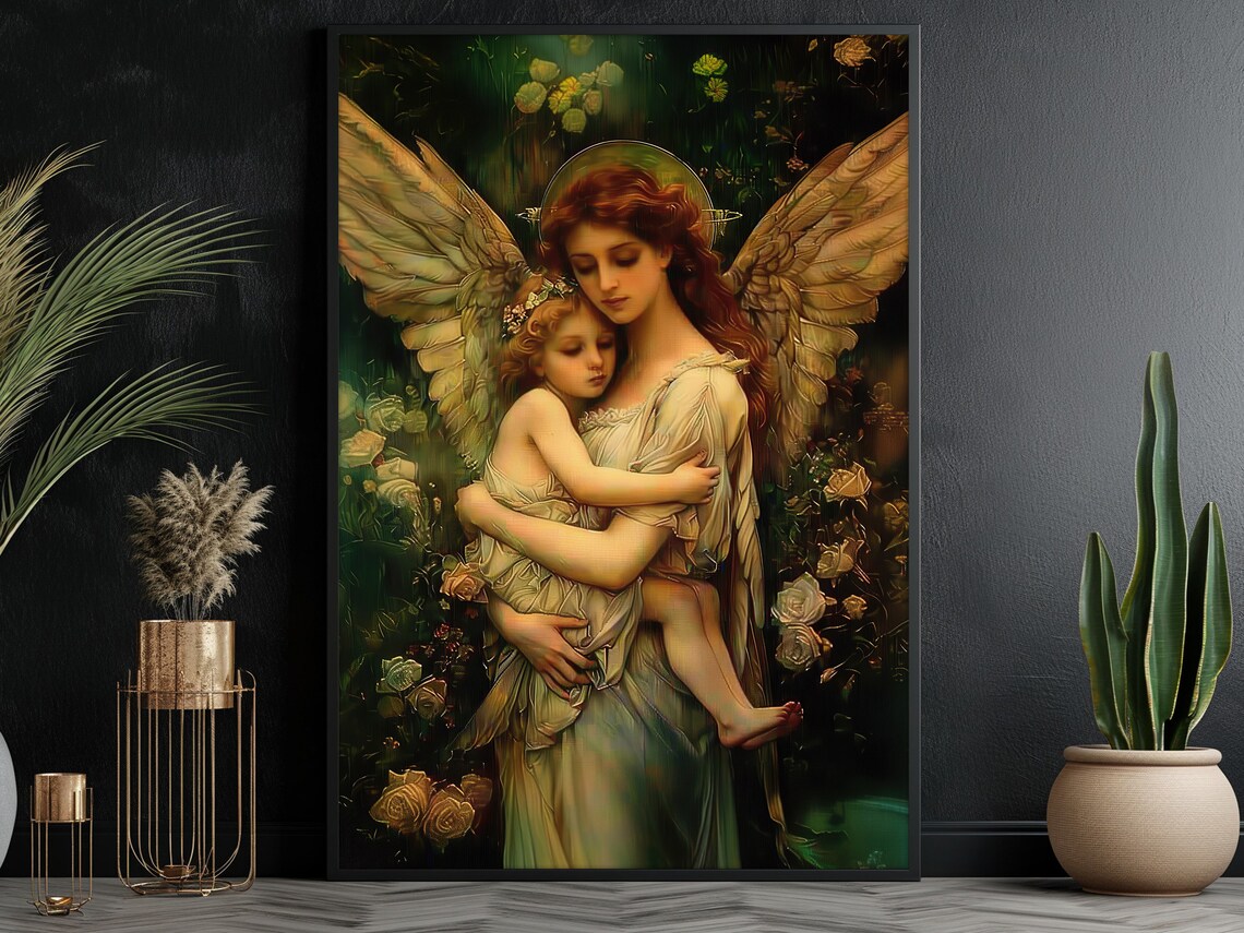 Mother Angel and Daughter Painting, Faith Poster Print - Image 3