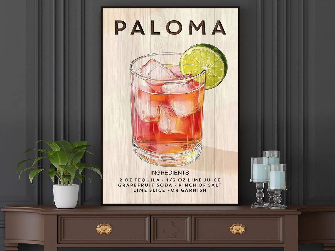 Paloma Cocktail Poster Print, Bar Wall Art - Image 4