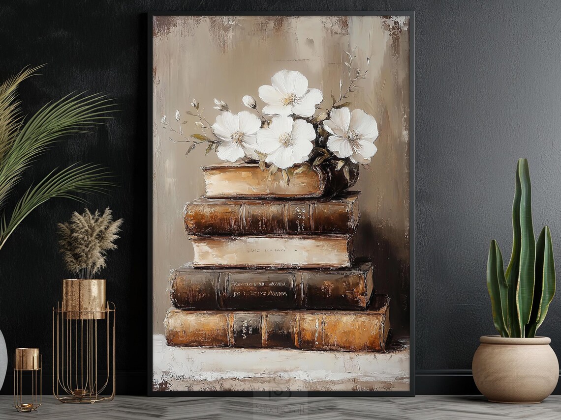Vintage Flowers and Books, Cottage Floral Poster Print - Image 6
