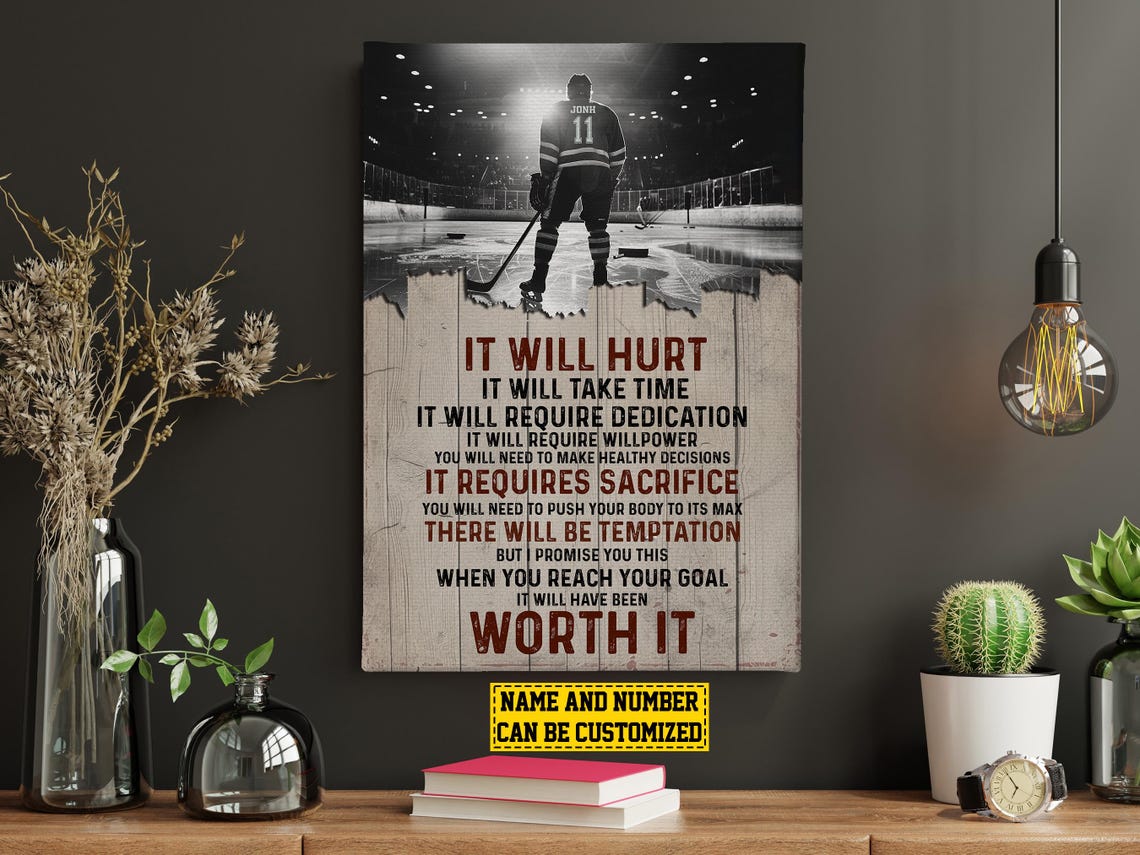 Personalized Hockey It Will Hurt Worth It Motivational Poster Gift - Image 6