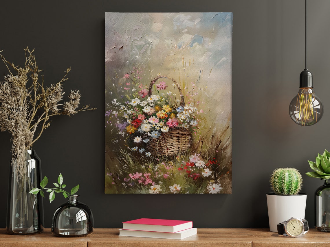 Vintage Wildflowers Basket Oil Painting Flowers Print Cottage Flowers Flowers Poster Wild Flower Wall Art - Image 4