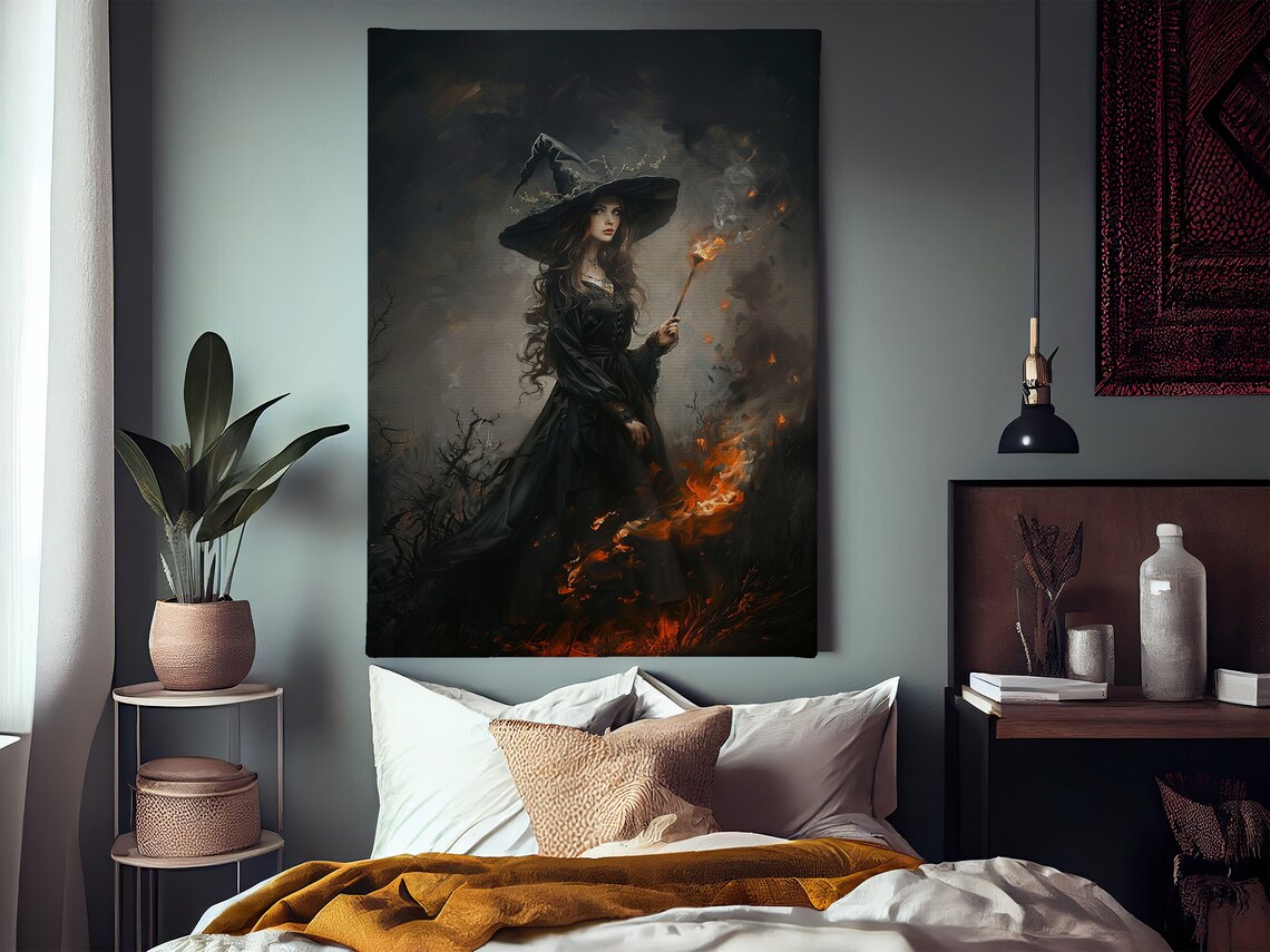 Dark Young Fire Witch, Magical Halloween Poster Print - Image 2