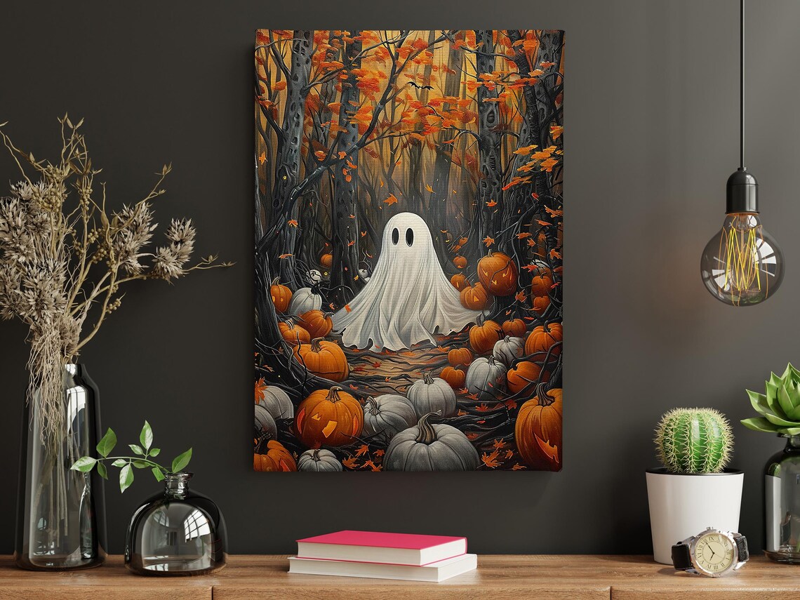 Vintage Ghost In Forest, Autumn Halloween Poster Print - Image 5