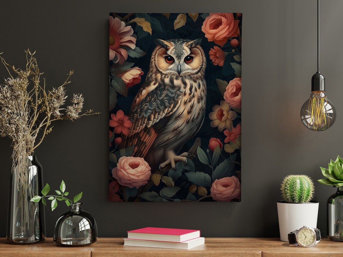 Vintage Floral Owl Gothic Wall Art Poster Print - Image 2