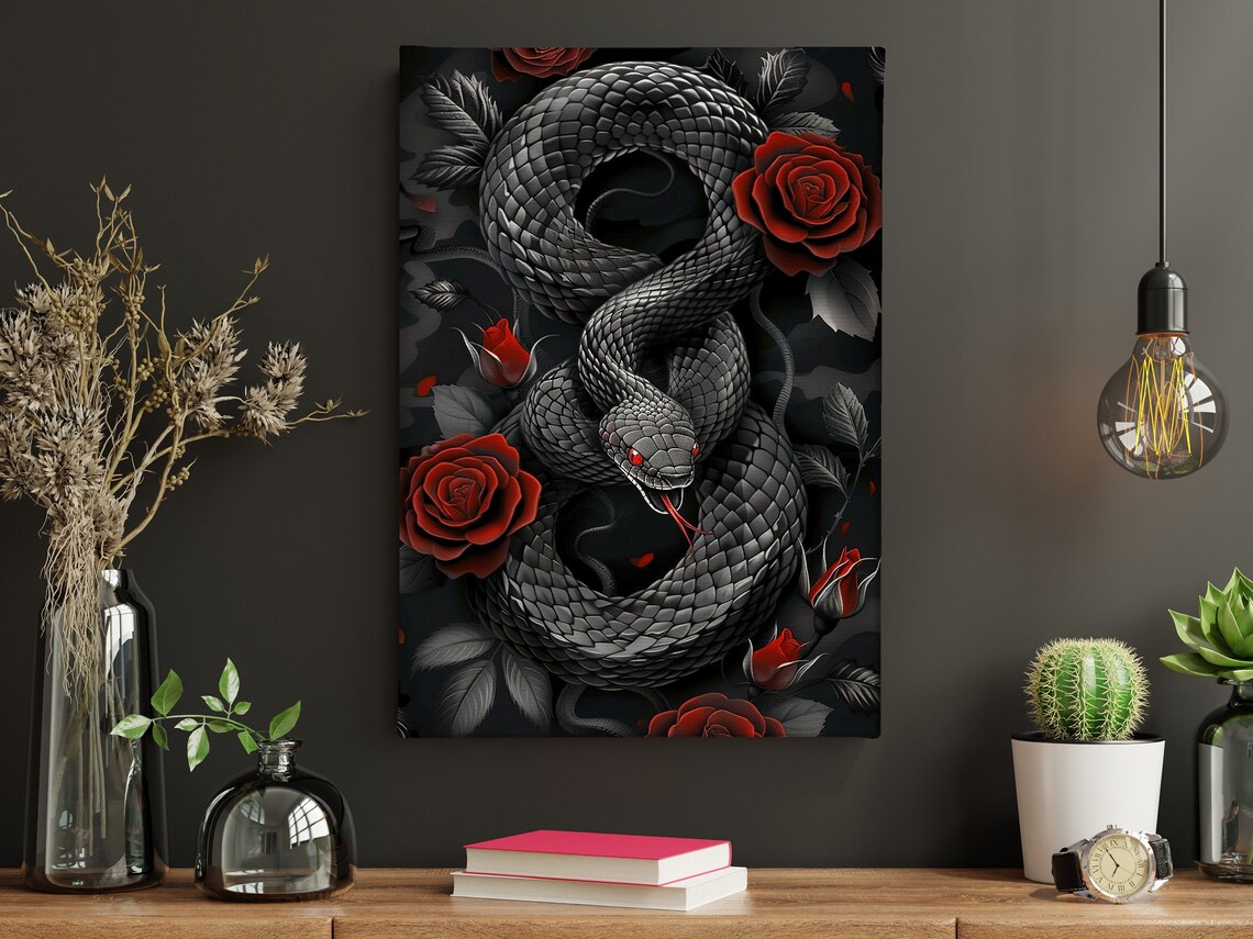 Snake and Roses Surreal Animal Wall Art Print - Image 3