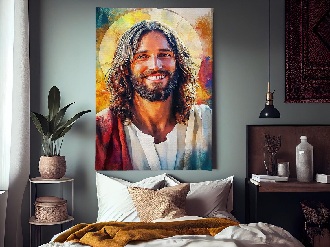 Vintage Jesus Smiles Christian Wall Art Print - Image 3