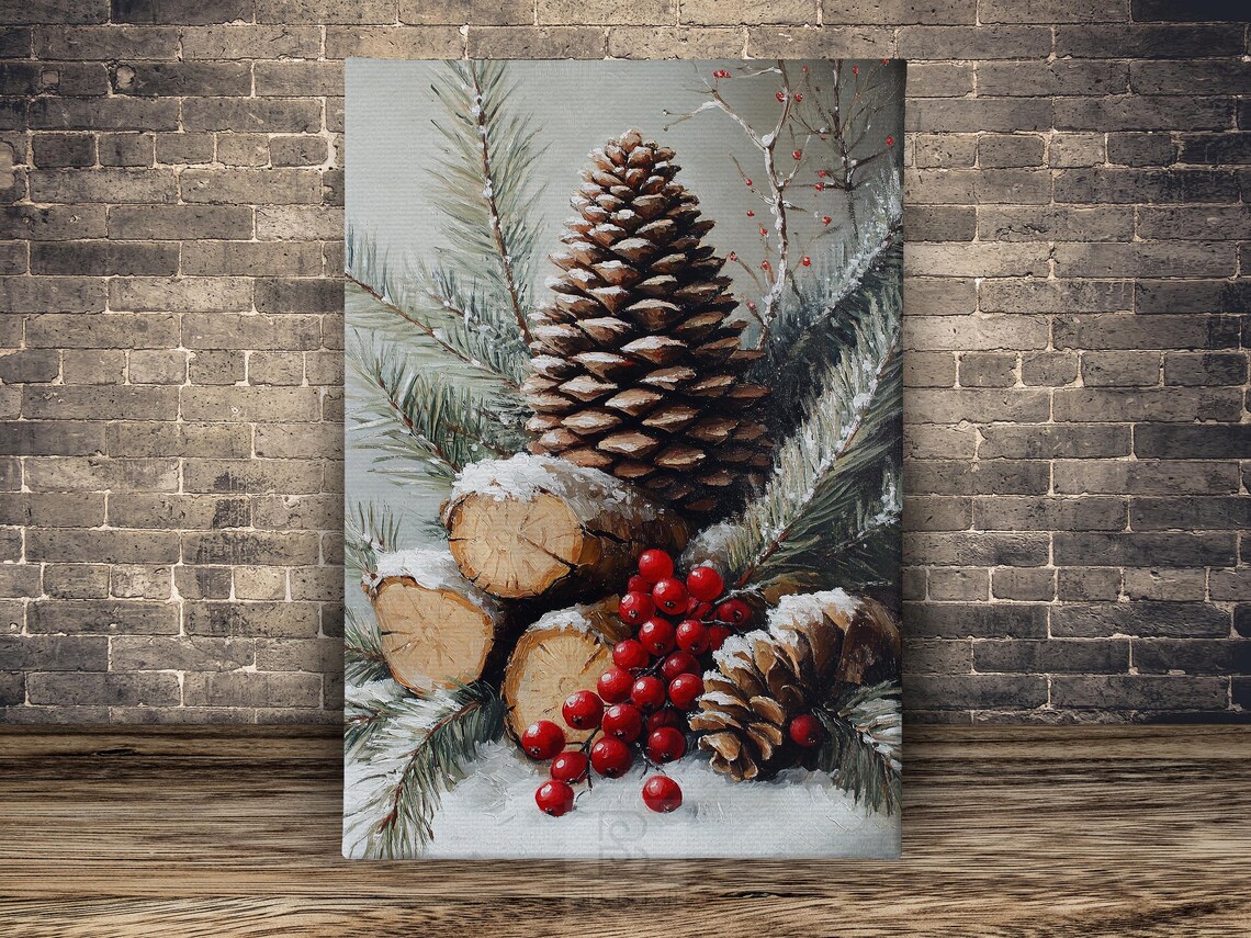Vintage Pinecone Holiday Poster, Cozy Winter Decor - Image 2