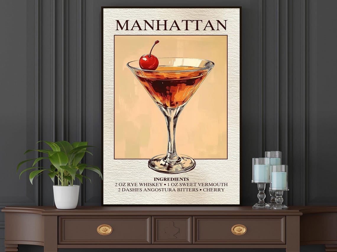 Manhattan Wine Poster Print, Bar Decor - Image 4