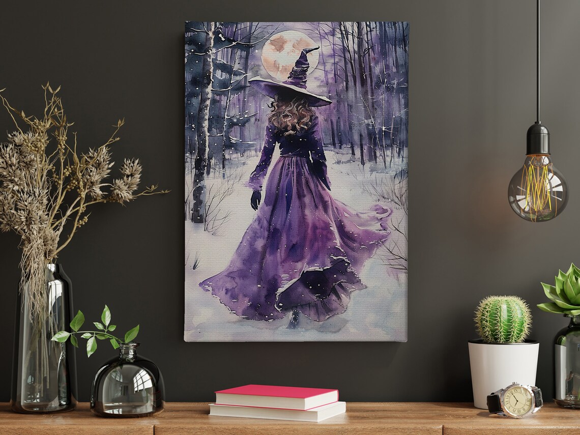 Young Witch in Winter Forest Oil Painting Print - Image 4