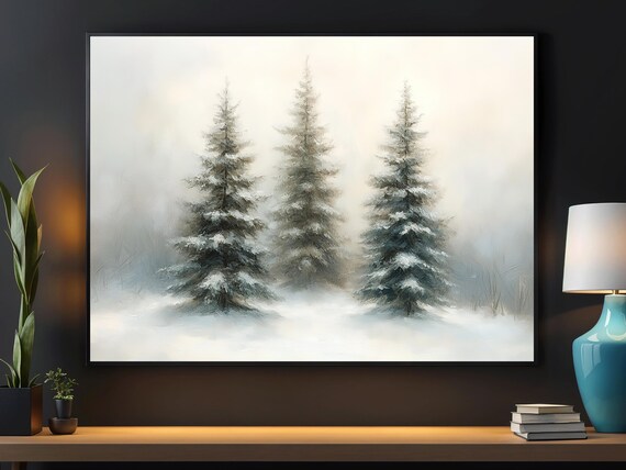 Vintage Christmas Tree Painting, Holiday Art Print