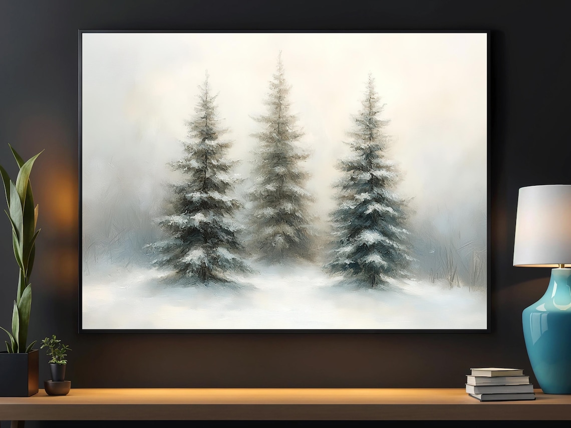 Vintage Christmas Tree Painting, Holiday Art Print