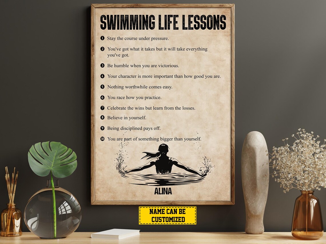 Personalized Swimming Life Lessons Swimmer Silhouette Custom Name Gift Wall Poster - Image 5