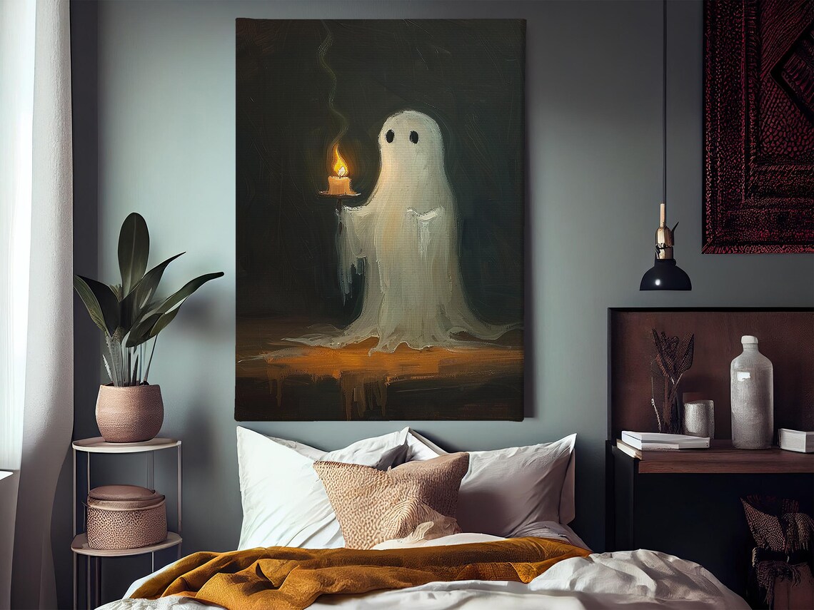 Cute Ghost Holding Candle In Dark Spooky Sweet Halloween Art Print - Image 3