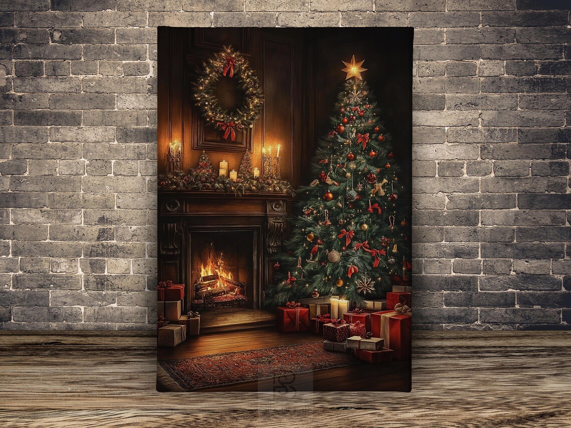 Cozy Christmas Fireplace and Tree Poster, Holiday Decor - Image 2