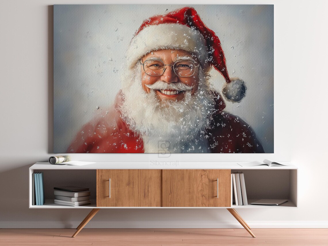 Vintage Santa Portrait Painting Warm Santa Cottage Santa Claus Poster Print Christmas Wall Art Cozy Christmas Decor - Image 3