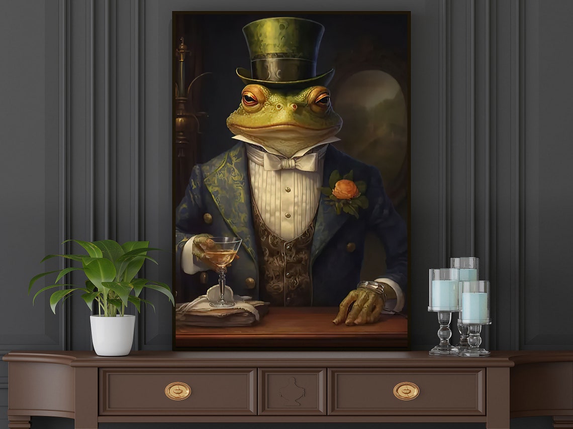 Gentleman Frog Top Hat Tuxedo Cocktail Renaissance Funny Animal Poster - Image 5