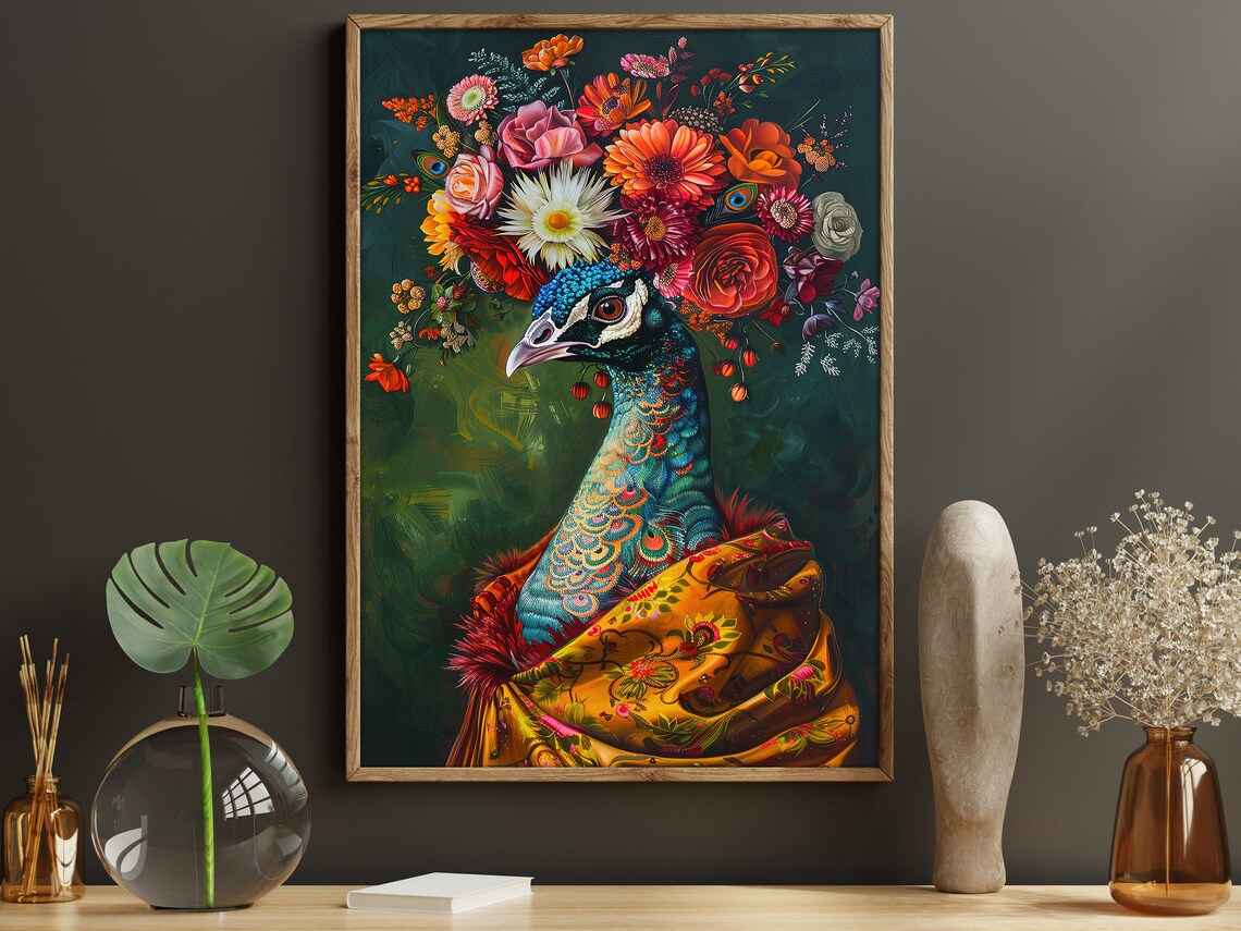 Raccoon Flower Crown Floral Shawl Maximalist Animal Portrait Poster - Image 2