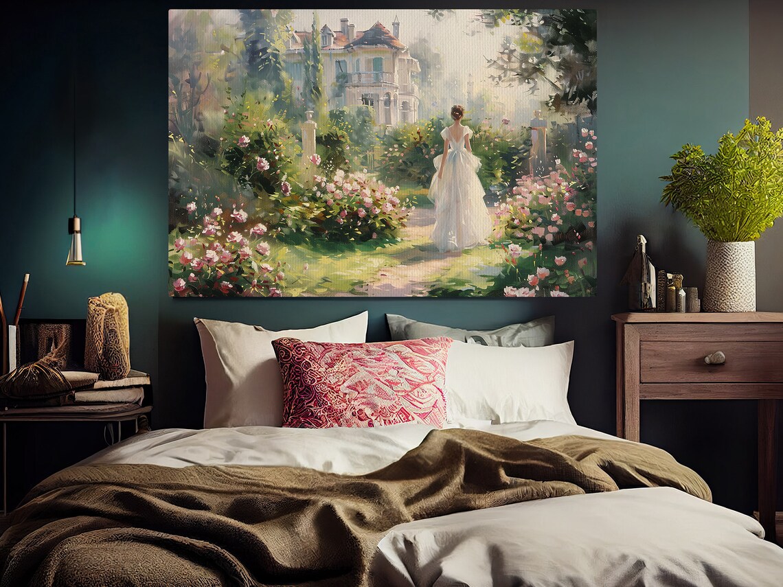 Vintage Girl in the Flowers Garden, Botanical Art Print - Image 5