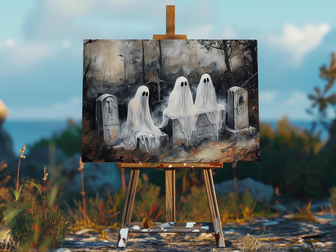 Dark Ghosts in Cemetery, Halloween Art Print - Image 2