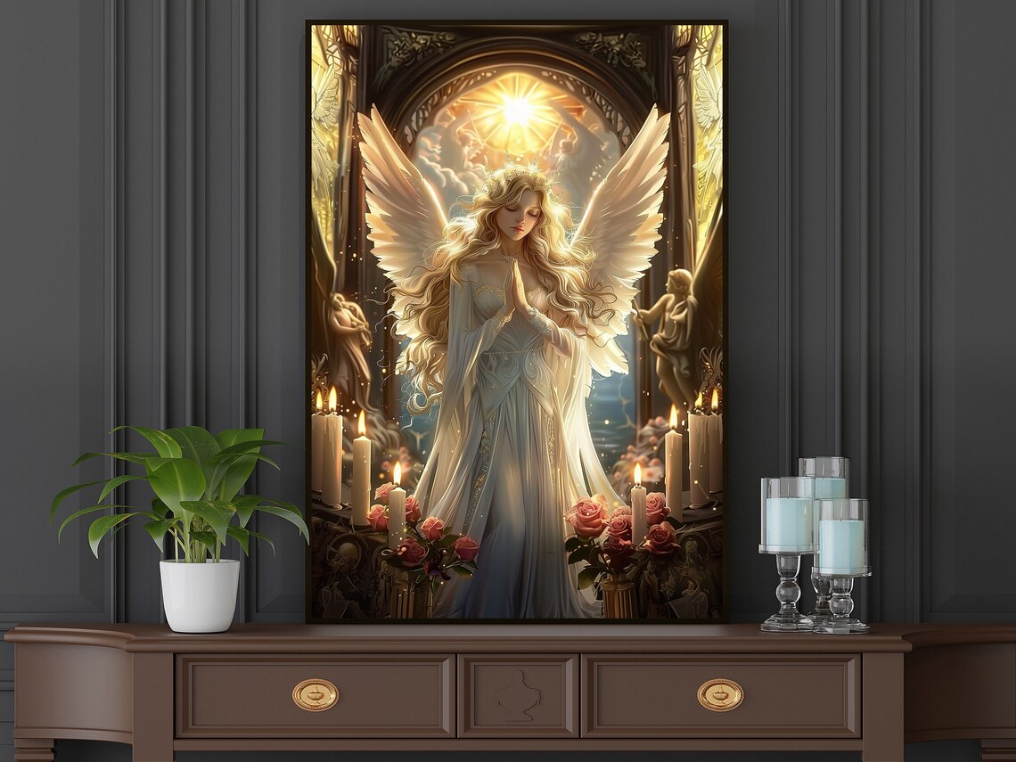 Vintage Young Angel in Church, Faith Art Print - Image 5