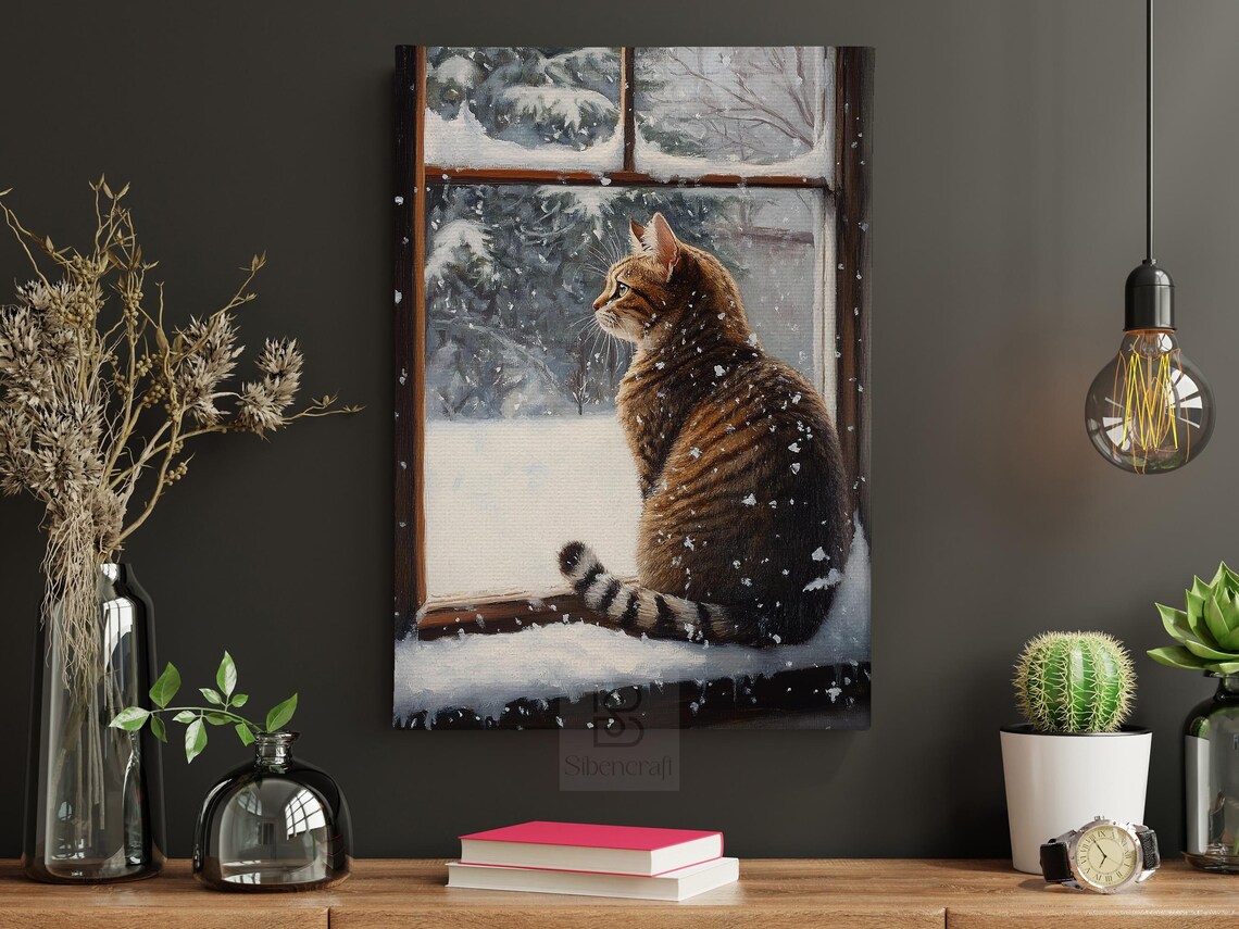 Vintage Winter Cat Art Print, Christmas Decor - Image 5