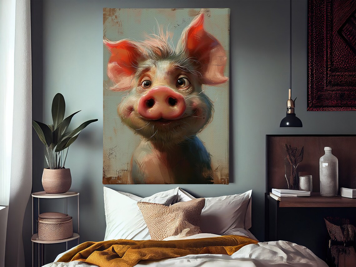 Funny Pig Oil Painting Art Print, Farmhouse Wall Art - Image 4