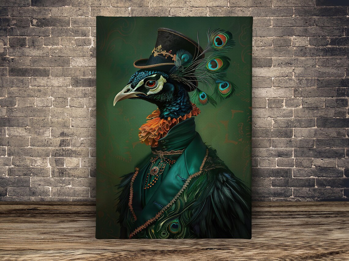 Dark Renaissance Peacock Art Print, Retro Cottage - Image 2