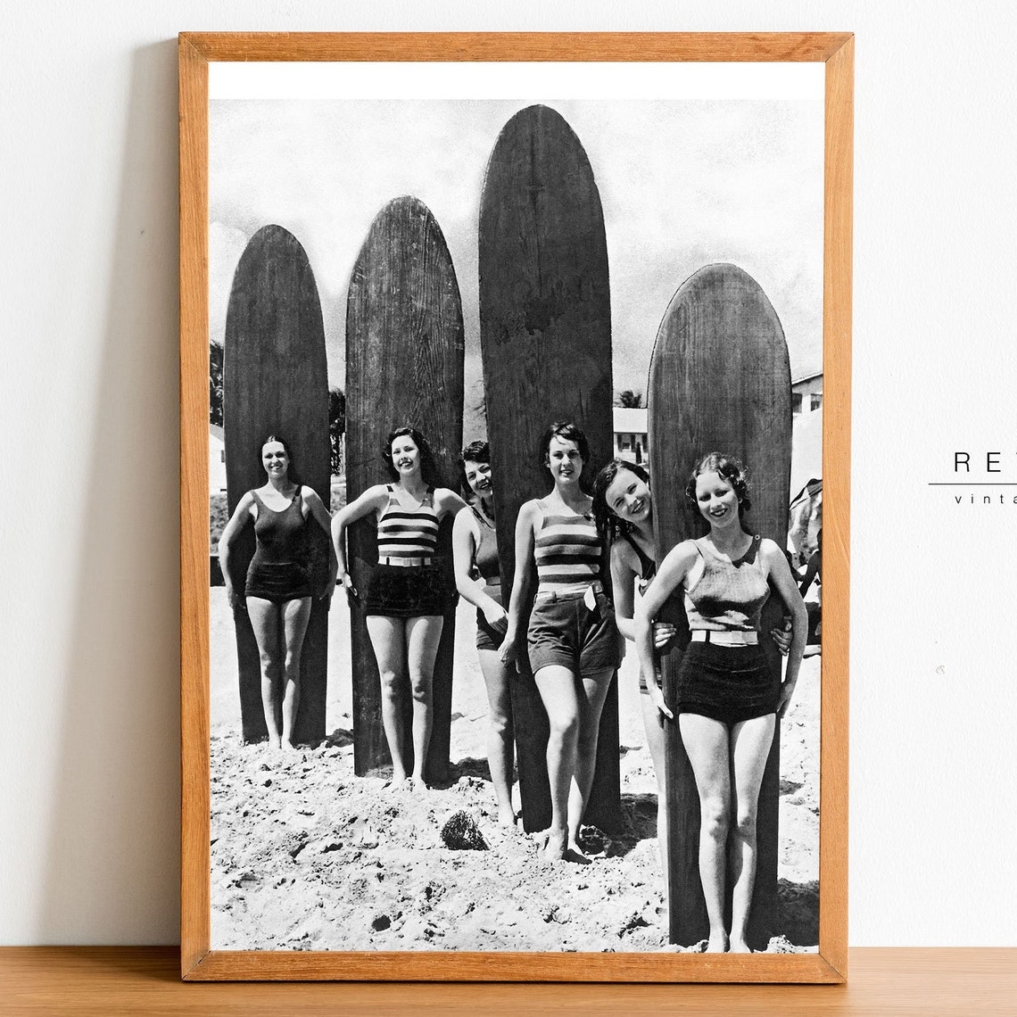 Vintage Women Surfers 1930s Wooden Longboard Beach Photo Poster