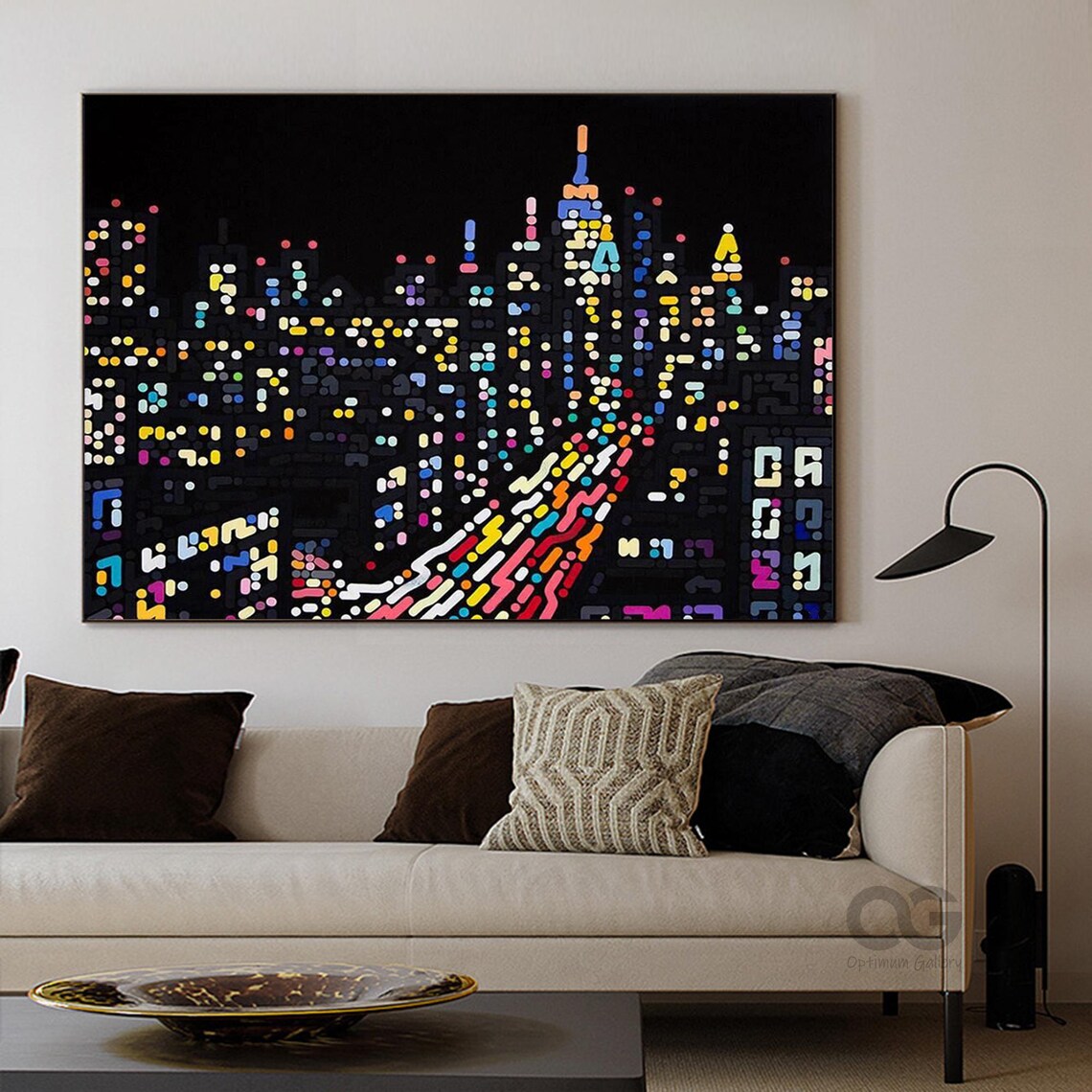 New York City Night Skyline Empire State Lights Dotted City Art Poster - Image 4
