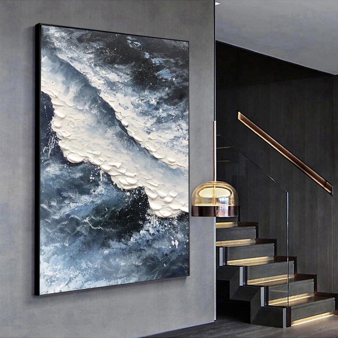 Dark Stormy Wave Thick White Impasto Foam Dramatic Ocean Art Poster - Image 4
