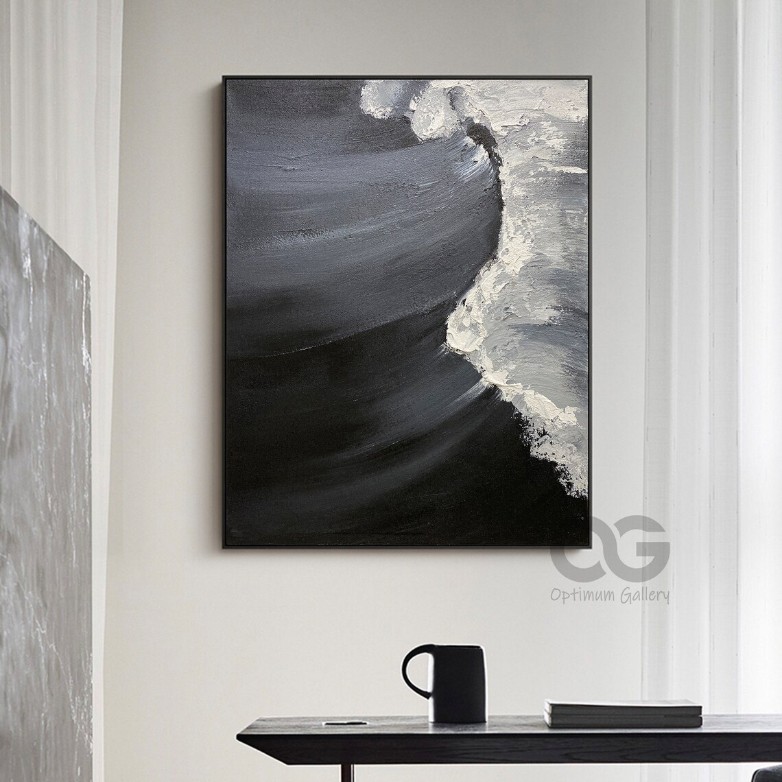 Black And White Ocean Wave Abstract Minimalist Painting Modern Art Poster - Image 4