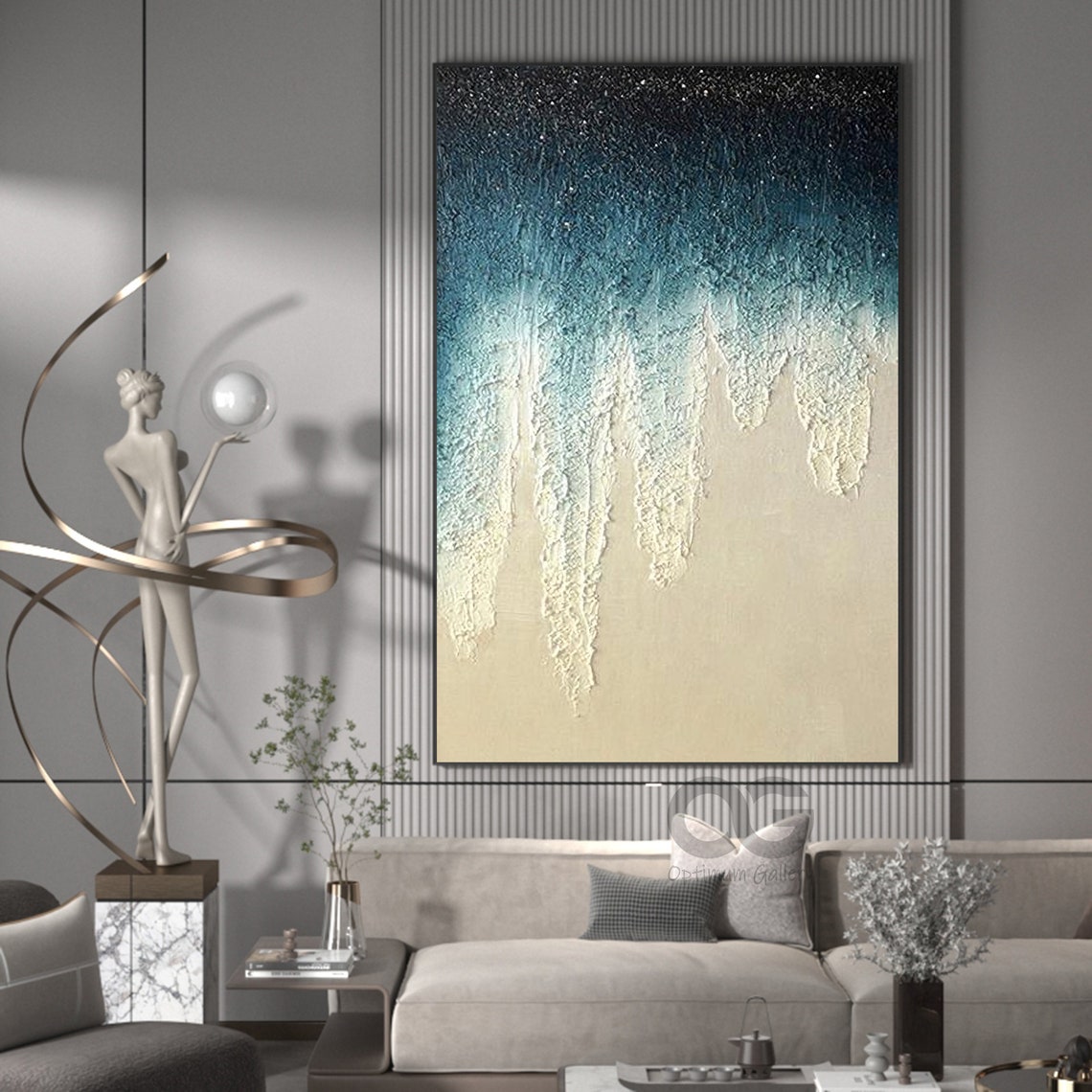Turquoise Sand Gradient Wave Foam Vertical Abstract Ocean Art Poster - Image 3