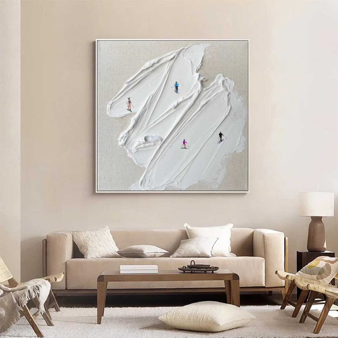 Skier on Snowy Mountain, Plaster Style Art Print - Image 2
