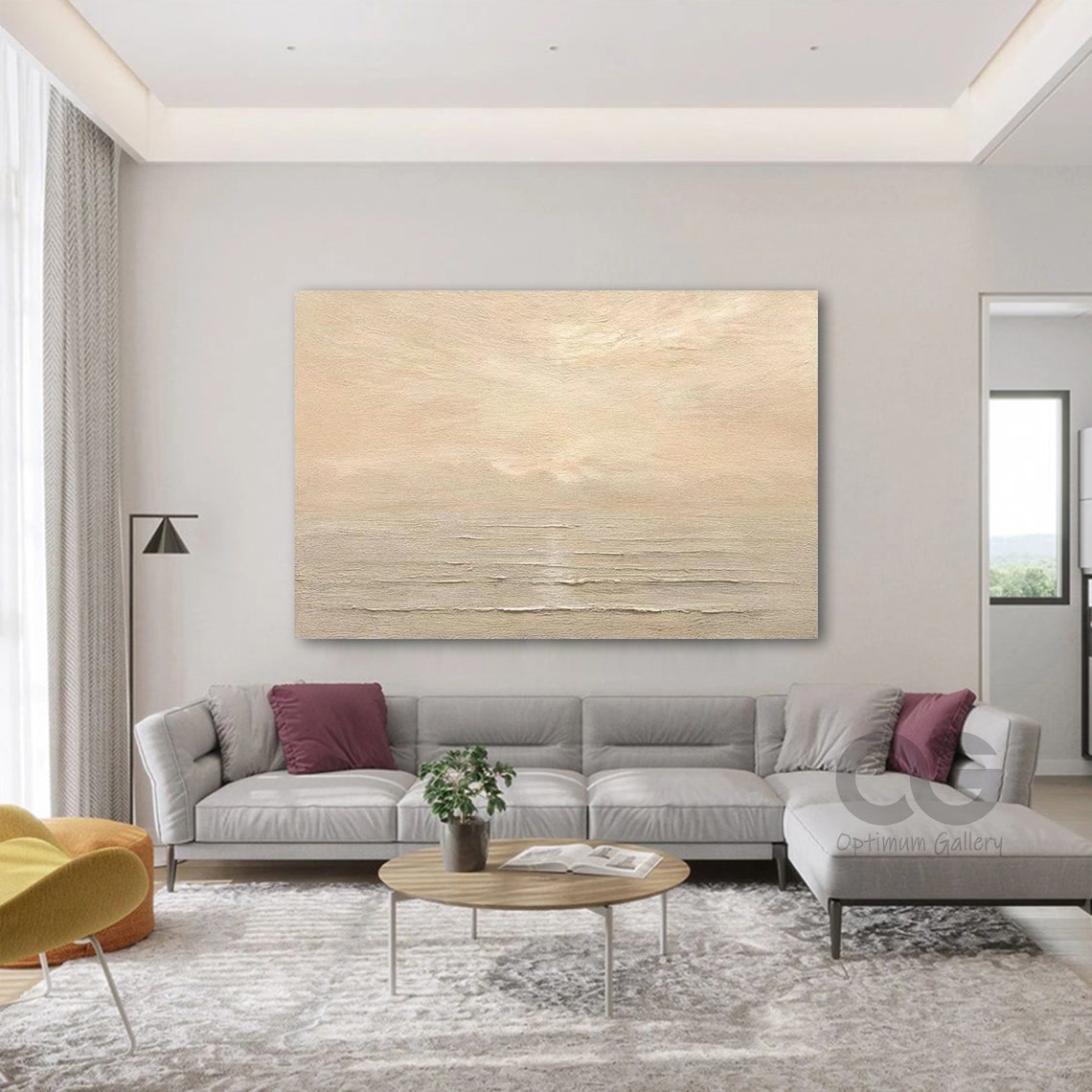 Framed Beach Sunset Painting Acrylic Oeean Scene Painting Large Ocean Art Large Beach Painting Seascape Painting Sky And Sea Painting - Image 2