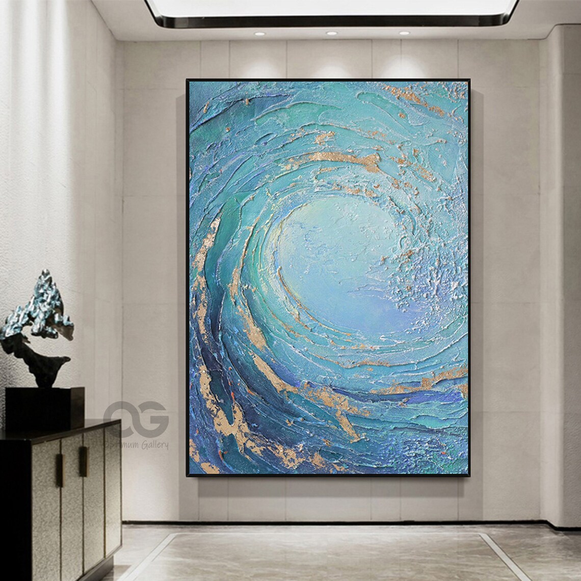 Blue Wave Abstract Ocean Oil Painting Wall Art - Image 5