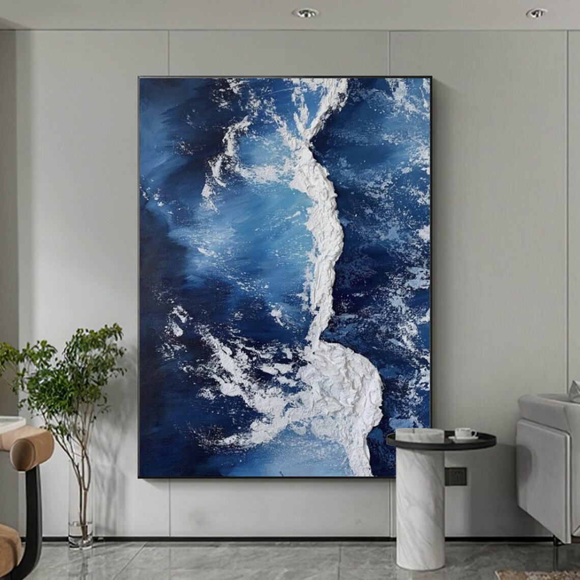 Deep Blue Aerial Wave White Foam Ribbon Diagonal Ocean Art Poster - Image 5