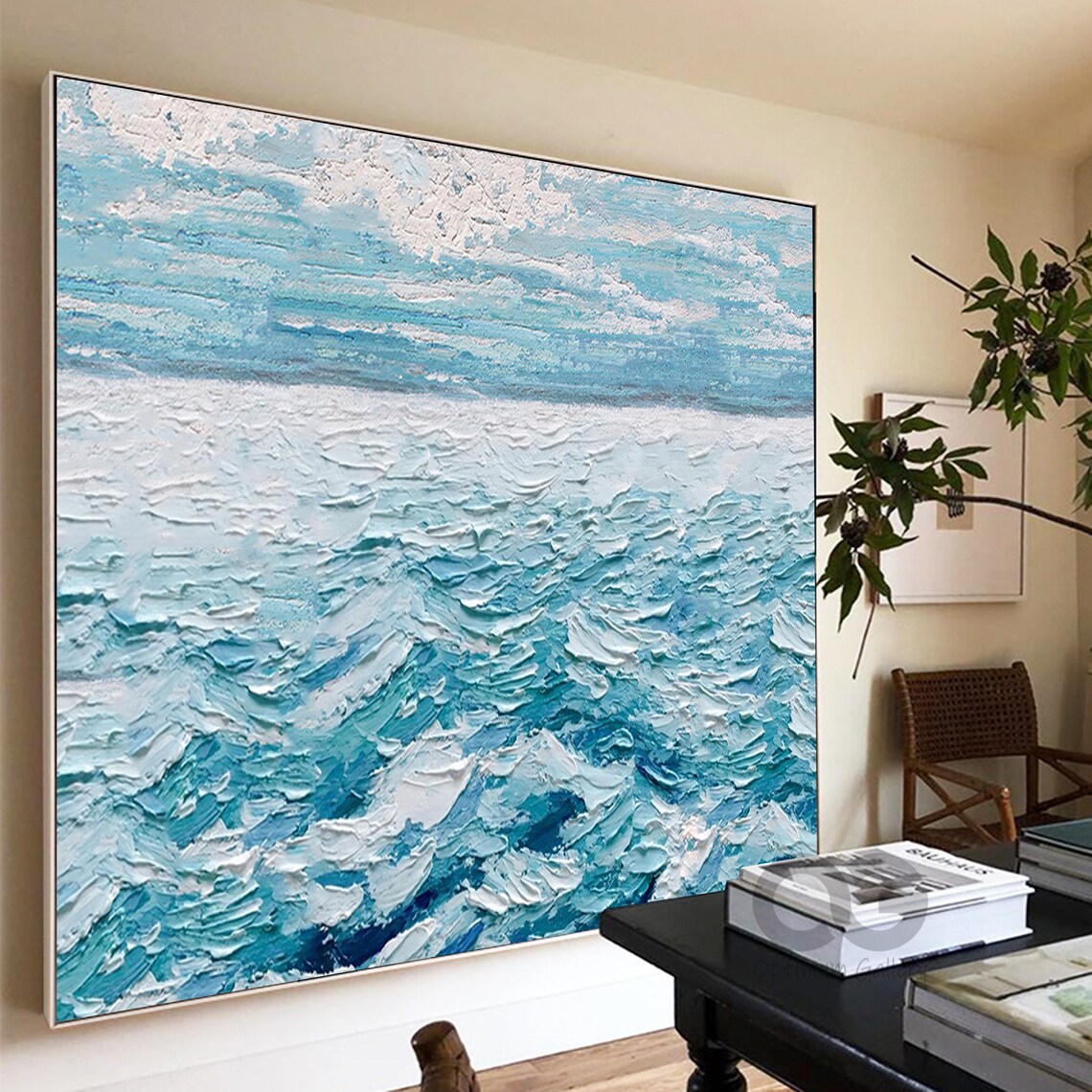 Turquoise Ocean Waves Impasto Textured Foamy Sea Close Up Beach Poster - Image 2