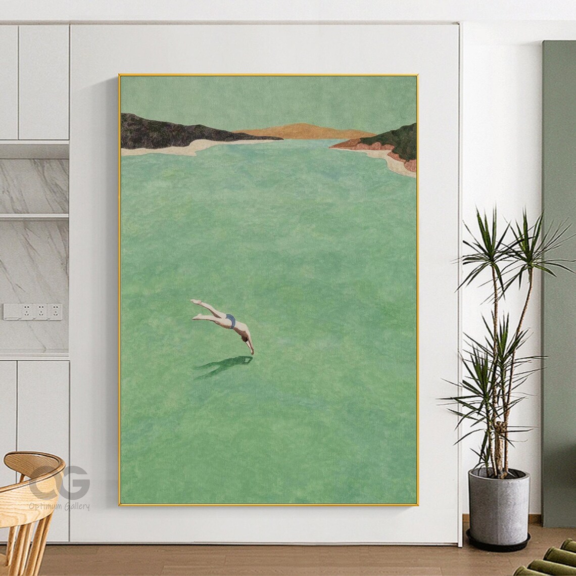 Vintage Man Diving Into Turquoise Sea Coastal Summer Holiday Wall Poster - Image 5