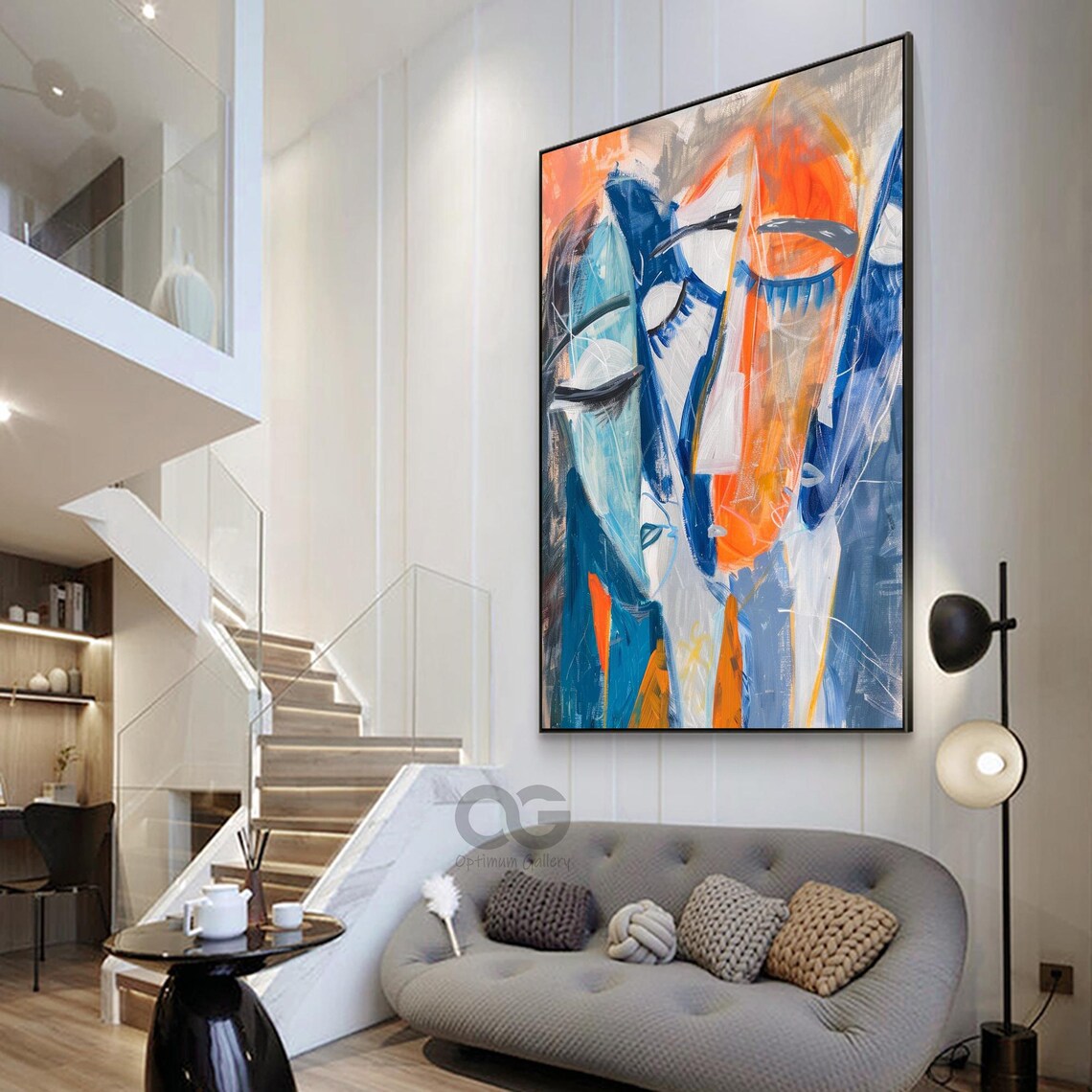 Abstract Faces Blue Orange Painting Picasso Style Modern Fractured Art Poster - Image 3