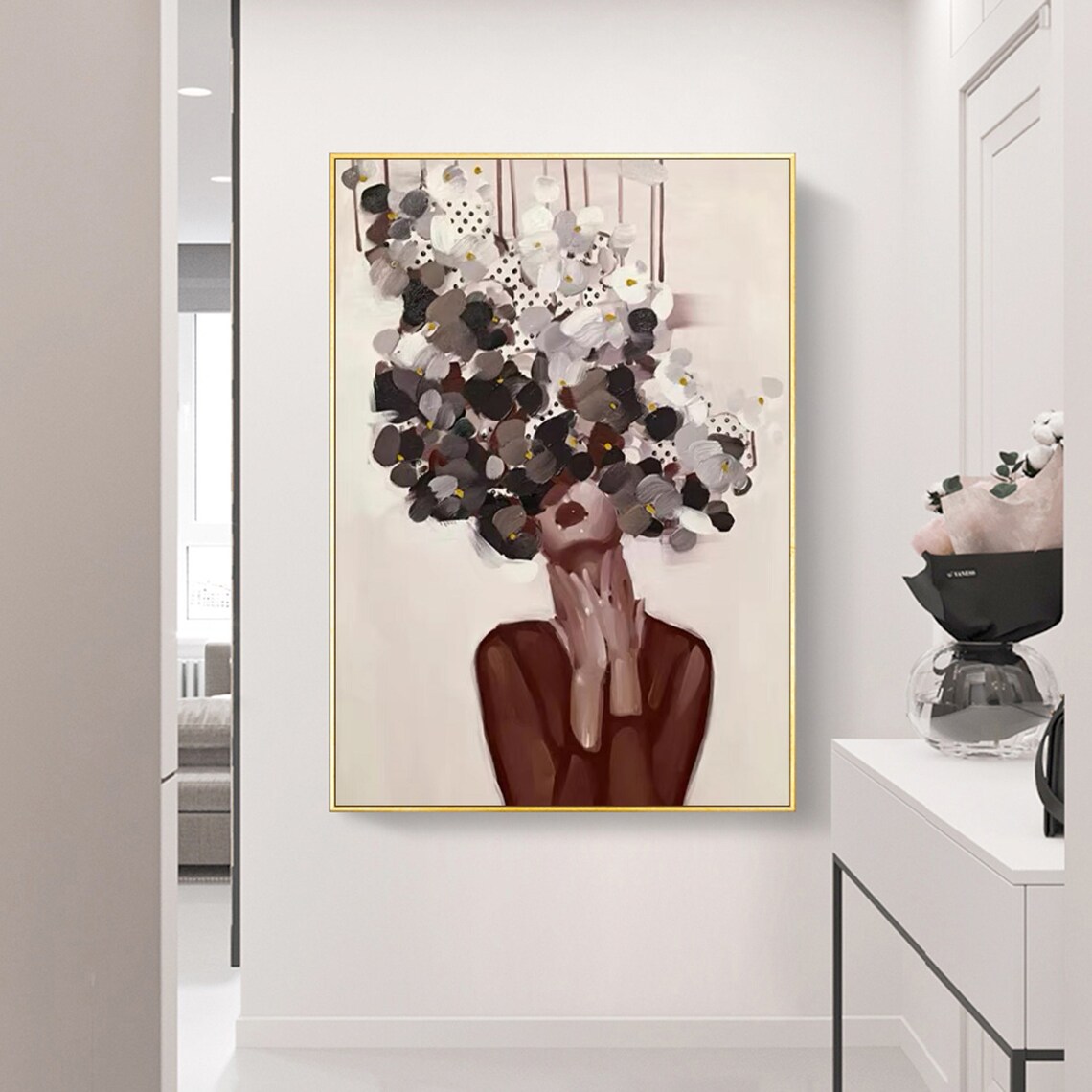 Floral Faceless Woman Portrait Abstract Lady Flower Hair Art Poster - Image 4