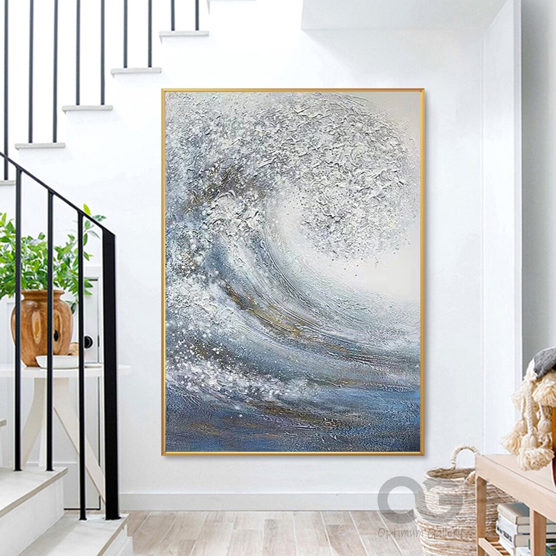 Giant Curling Blue White Ocean Wave Textured Dramatic Art Poster - Image 5