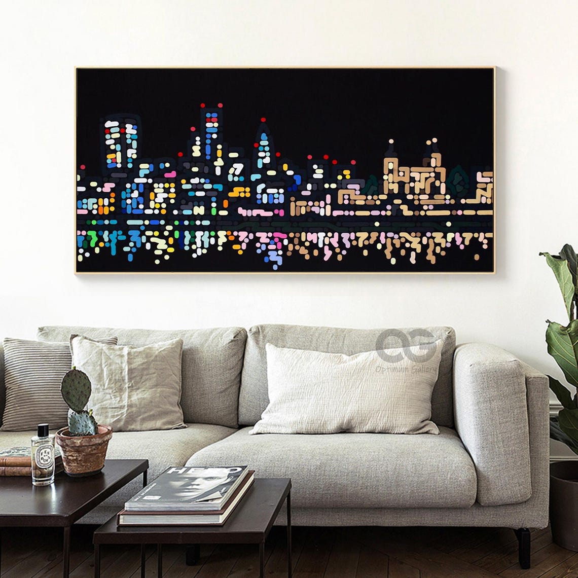 Original Painting On Textured Wall Art Black Painting City Colorful Landscape Painting Living Room Wall Art Urban Wall Art Modern Art - Image 2